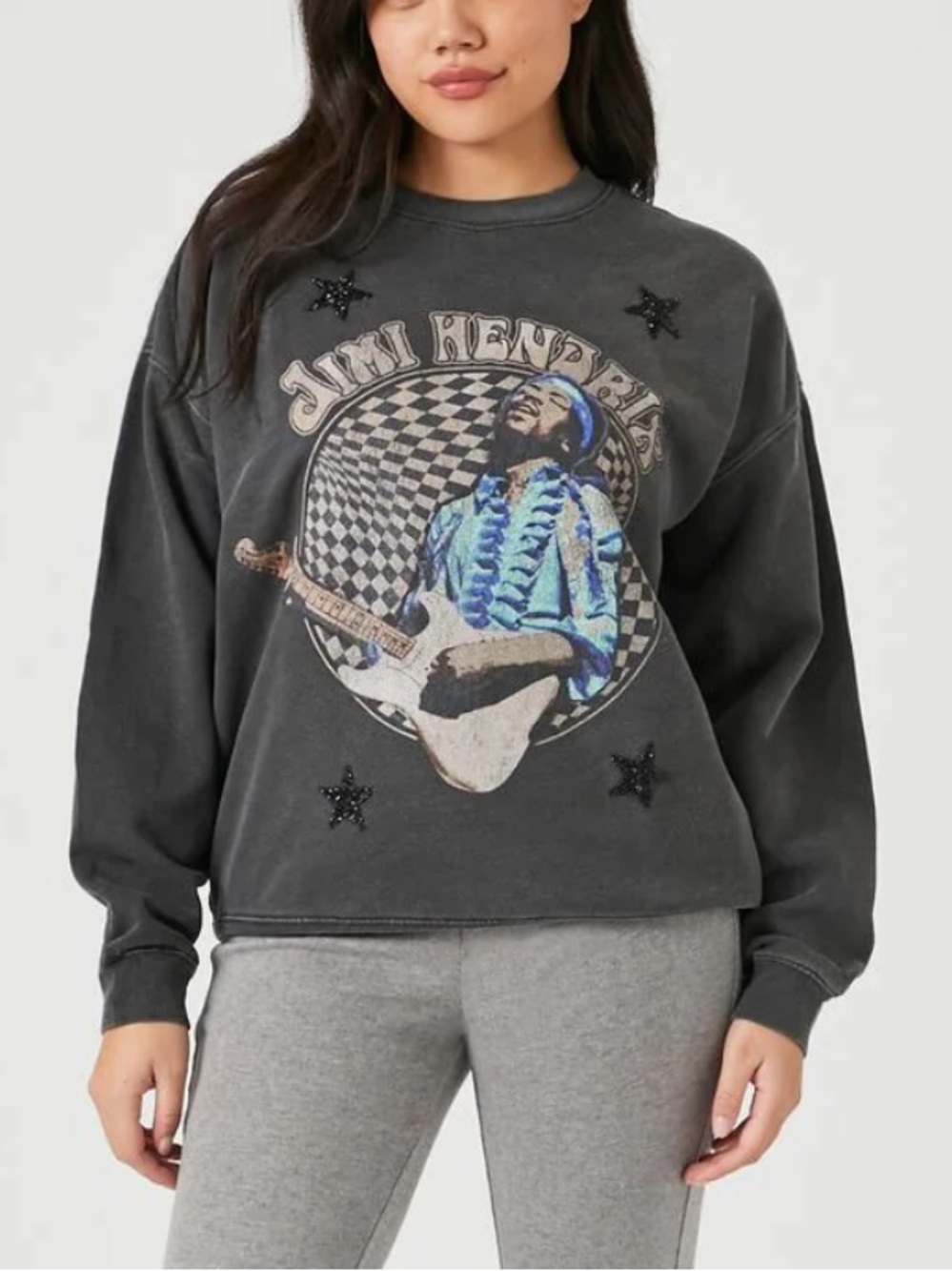 Forever 21 Charcoal Black Jimi Hendrix Graphic Crewneck Sweater